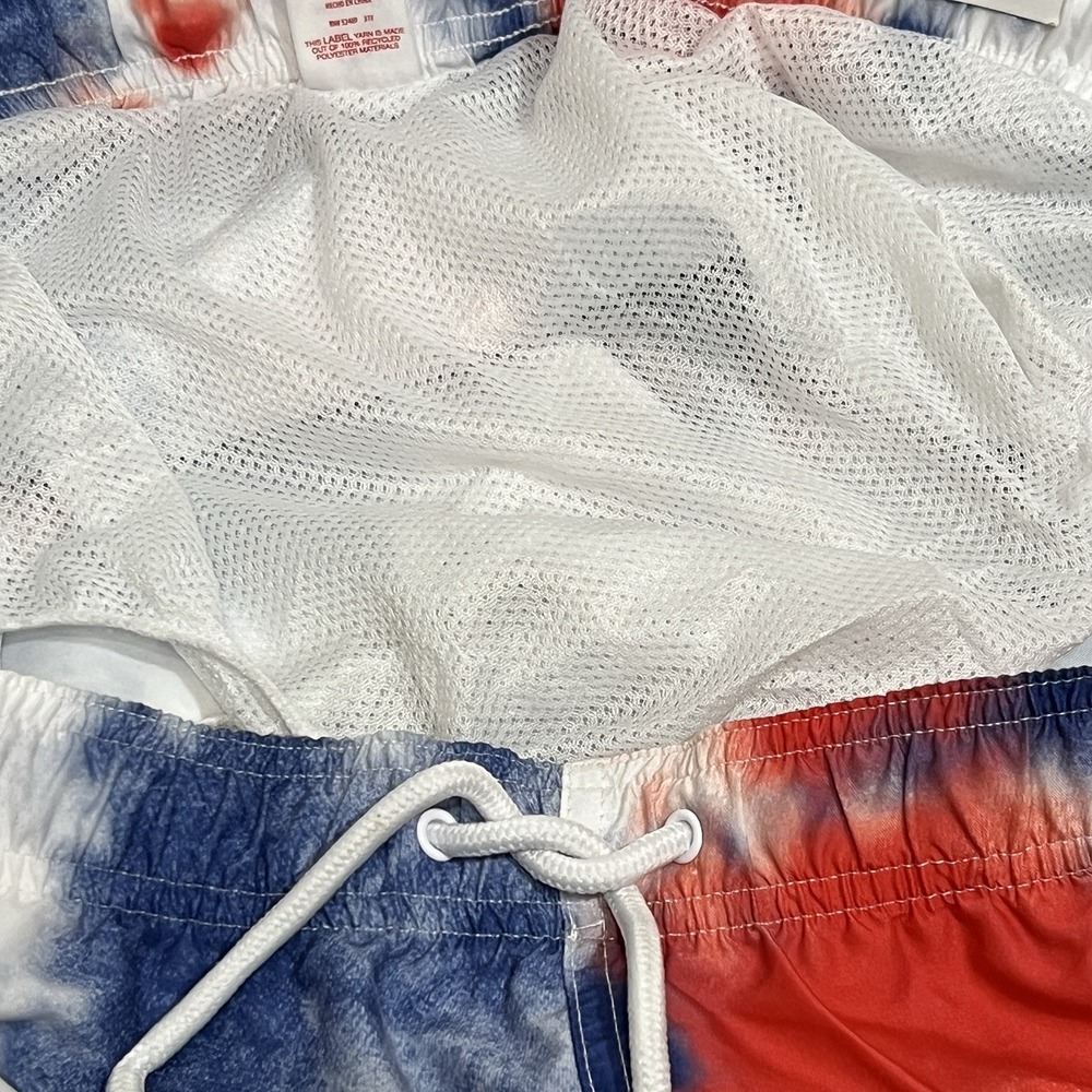 CELEBRATE Patriotic Tie Dye Swim Trunks Shorts Red Blue Mesh Lined Men 2XL 44/46 - Picture 8 of 11